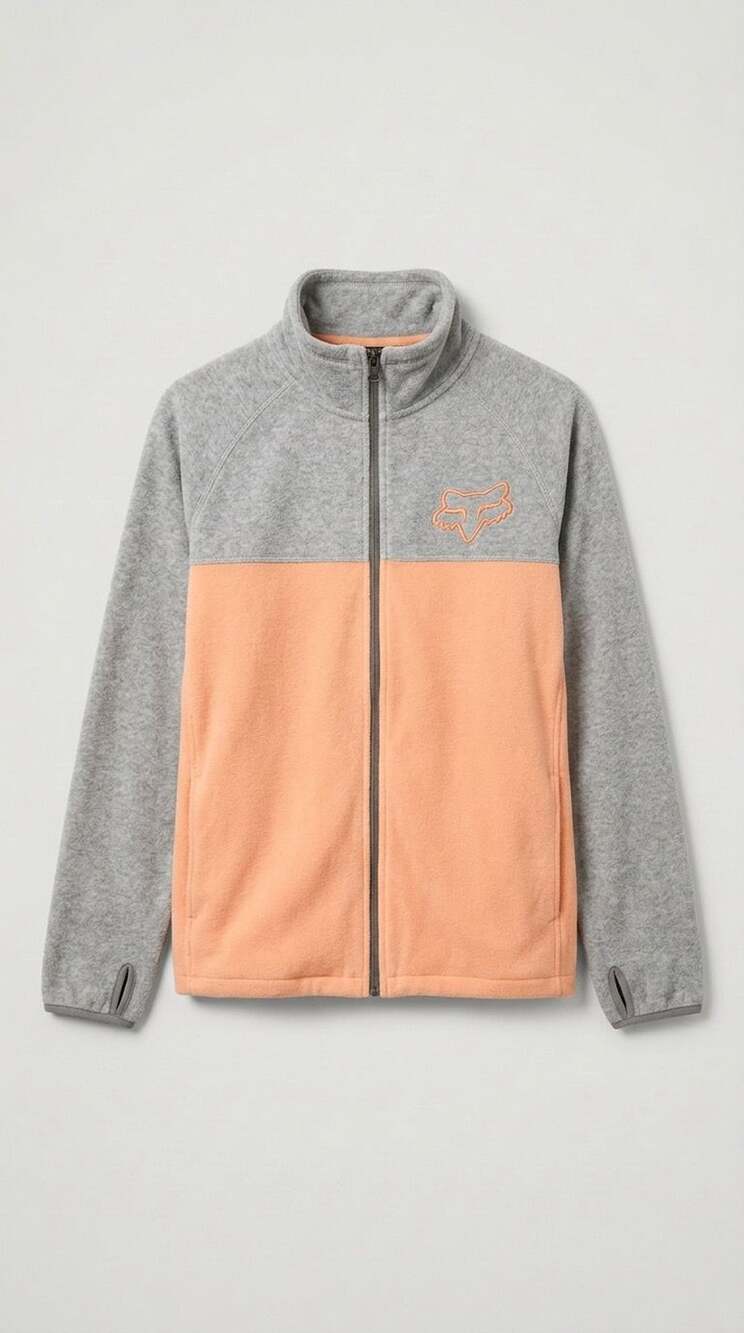 Y2K Fox Riders Co Full Zip Fleece Jacket Grey Orange Women's Size L